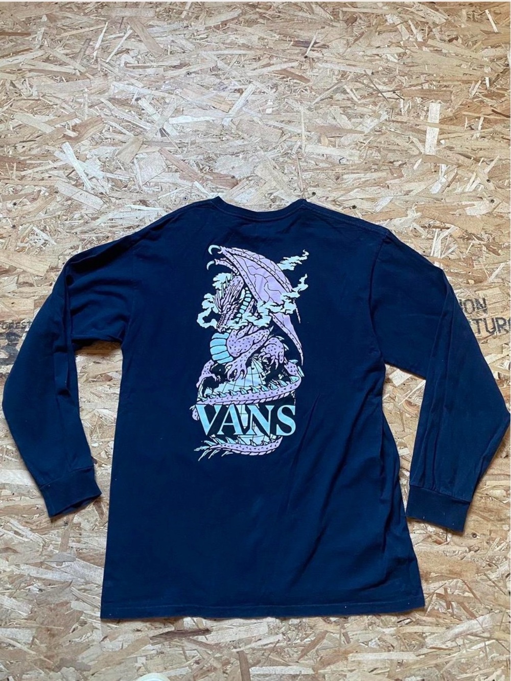 Vans Navy Long-Sleeve Tee with Pastel Dragon Graphic